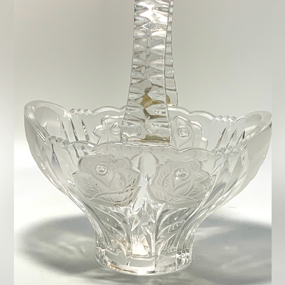 Lead Crystal Basket Germany 24kt Anna Hutte Bleikrystall Etched Roses Vintage